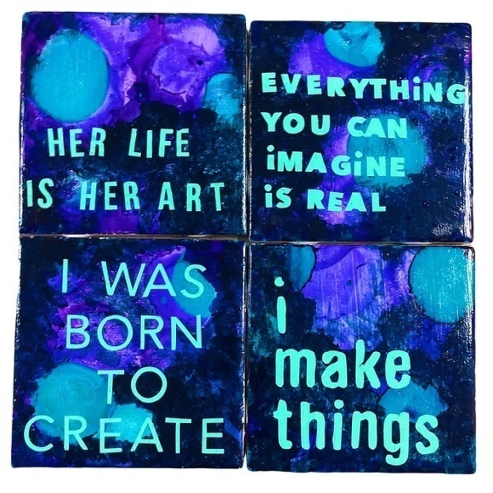 Handcrafted Ceramic Tile Coaster Set | 4 Coasters Set |